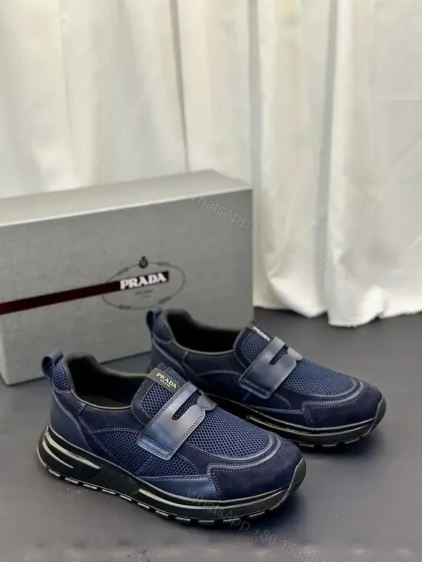 Blue Mesh Slip-On Prada-Style Sneaker with Hook-and-loop Strap — view 1