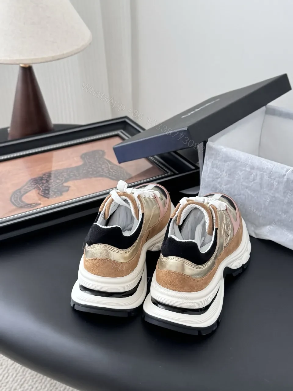 View 5 of Chic Suede-Mesh Chunky Sole Sneakers with Plush Comfort