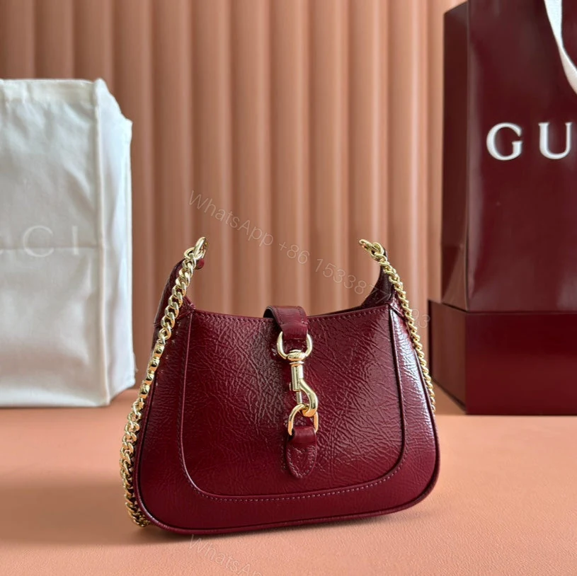 JACKIE NOTTE MINI BAG 19 IN RED WINE CRACKED LACQUER CALFSKIN GOLD HARDWARE — view 1