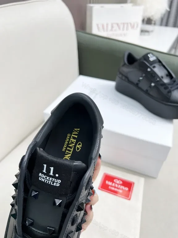 View 6 of Valentino Garavani Black Leather Studded Luxury Sneakers