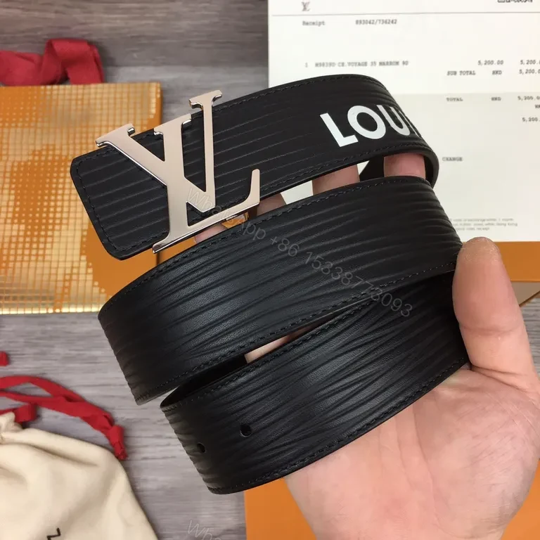 View 8 of Refined Black Calfskin Belt with LV Buckle â€“ Premium Style Finally