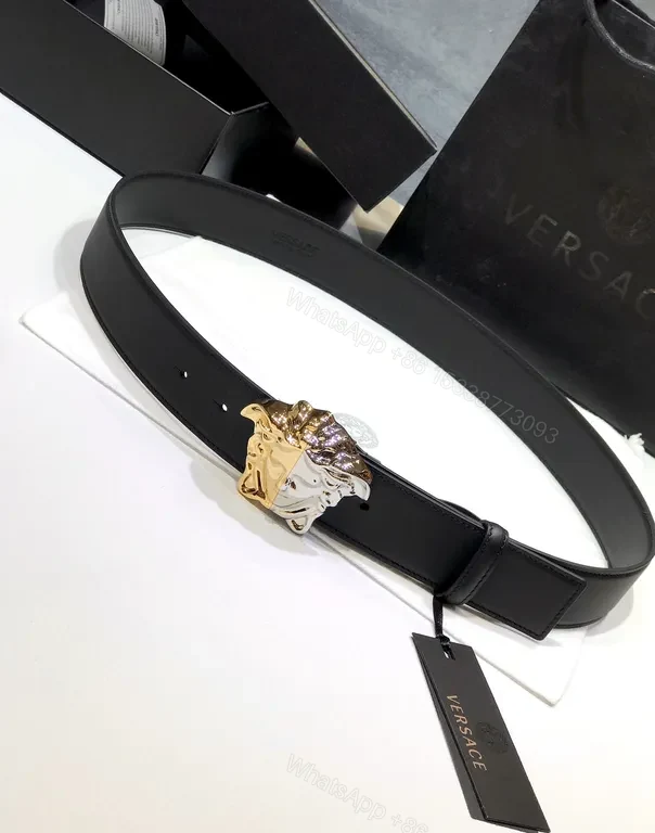 Versace Belt: Black Calfskin, Medusa Buckle, Luxury Statement — view 1