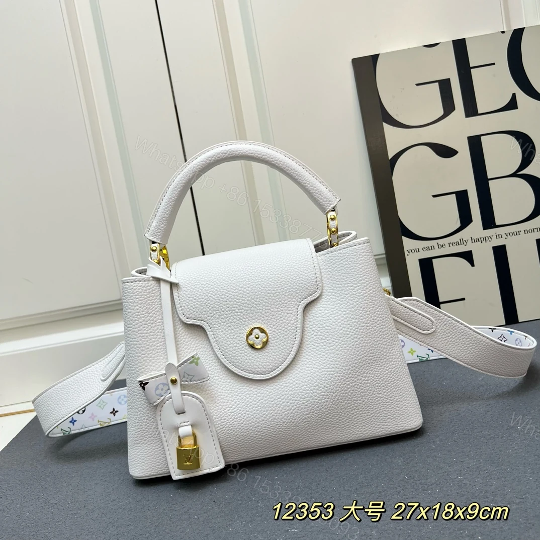 LV A貨 12353 大號白色鎖扣翻蓋手提包 27x18x9cm寬肩帶女包 — view 1