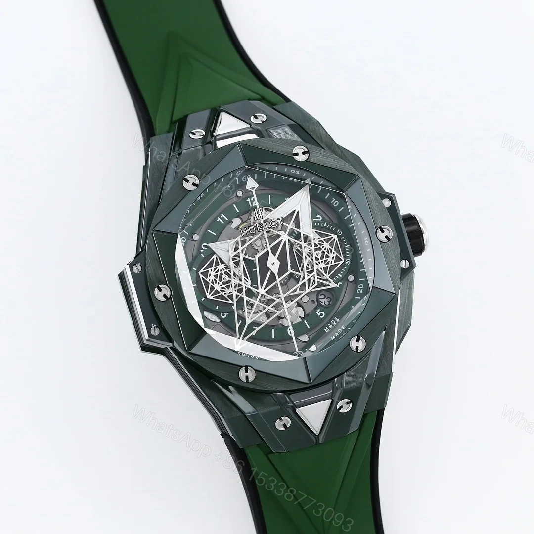 View 6 of Hublot Big Bang Sang Bleu Replica 45MM Premium Green Ceramic Rubber Strap Edition RG-HUBLOT-SANGBLEU-GREEN-45