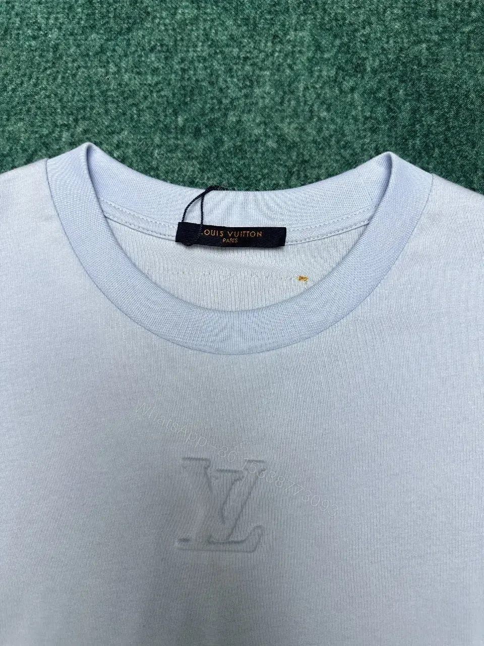 View 5 of Serene Gray Oversized Cotton Tee with Subtle Crest, Crewneck, Luxe Casual Top