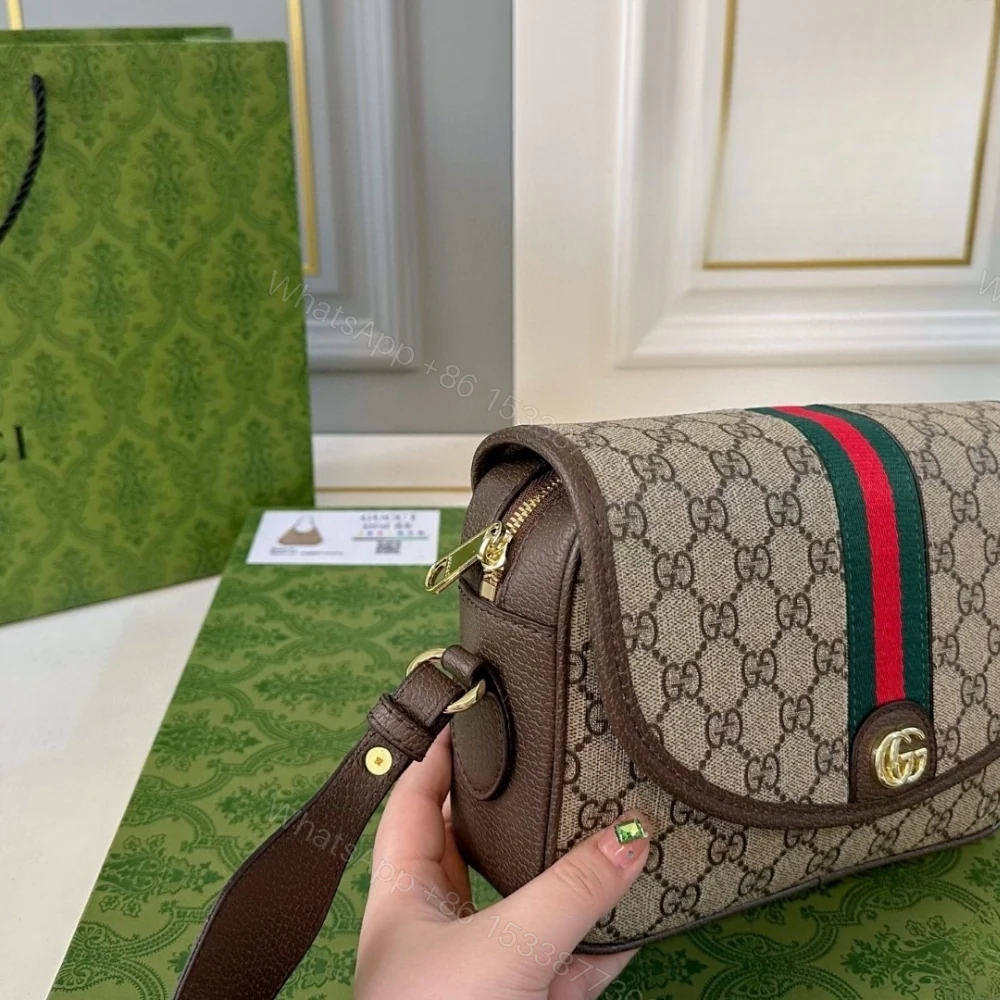 View 7 of GUCCI OPHIDIA SMALL SHOULDER BAG BEIGE AND DARK BROWN 23CM 722117 FAAX3 9789