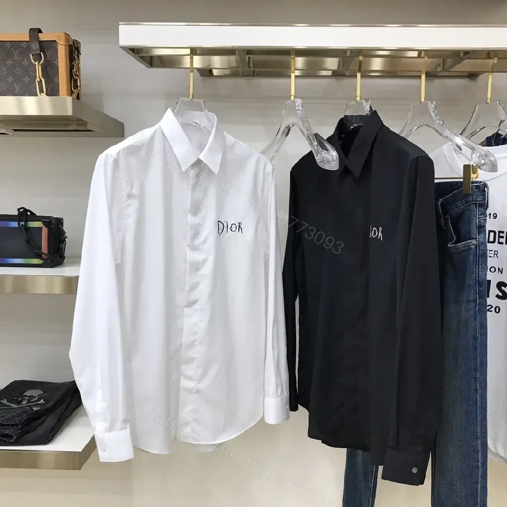 View 4 of White Cotton Shirt with Minimal Dior Emblem, Relaxed Fit, Crisp Look