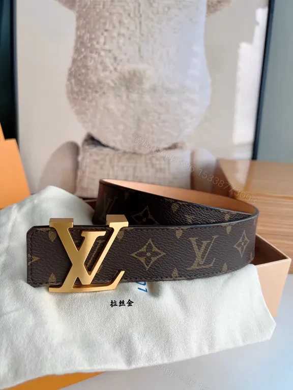 Louis Vuitton–Inspired Monogram Belt with Gold Buckle — view 1