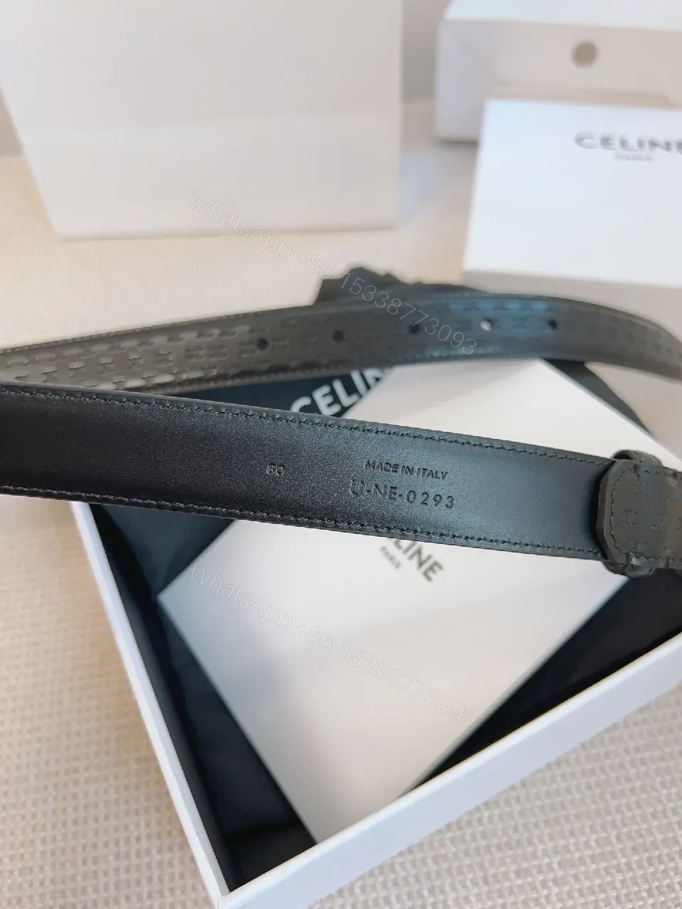 View 3 of Refined Black Leather Belt with Gold Buckle – Modern Luxury Belt