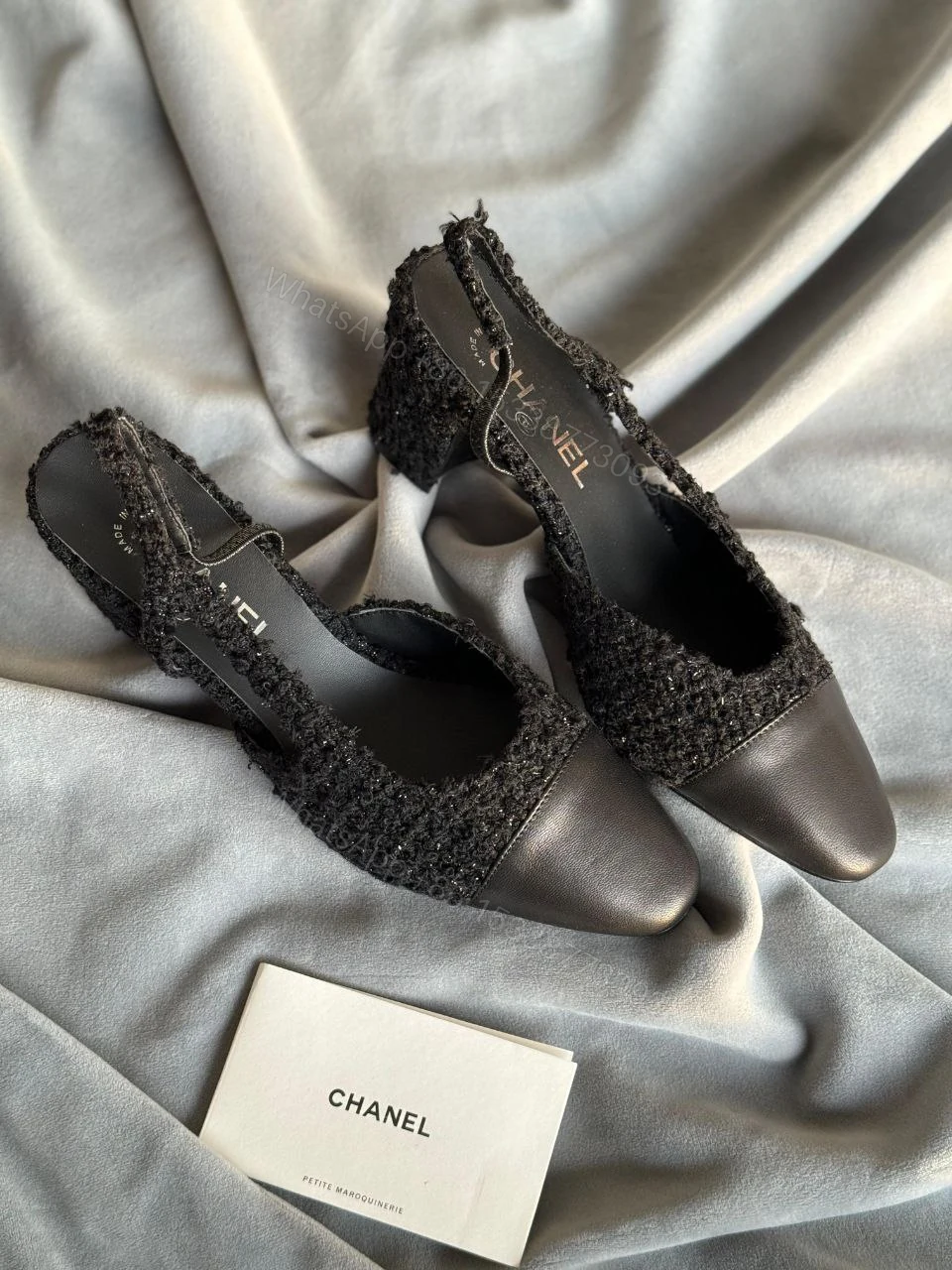 View 3 of Chanel Black Tweed and Leather Cap Toe CC Slingback Pumps