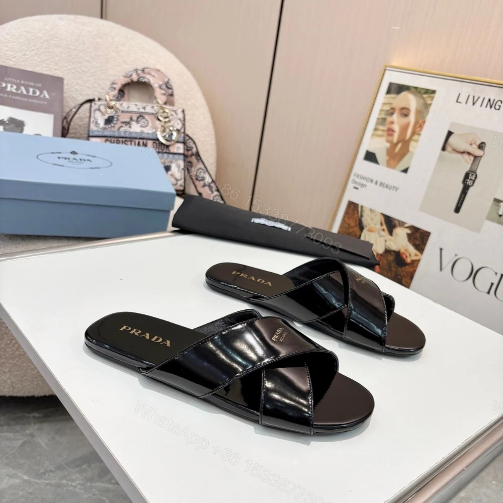 View 5 of PRADA BRUSHED LEATHER SLIDES BLACK 1XX768 055 F0002 F 005