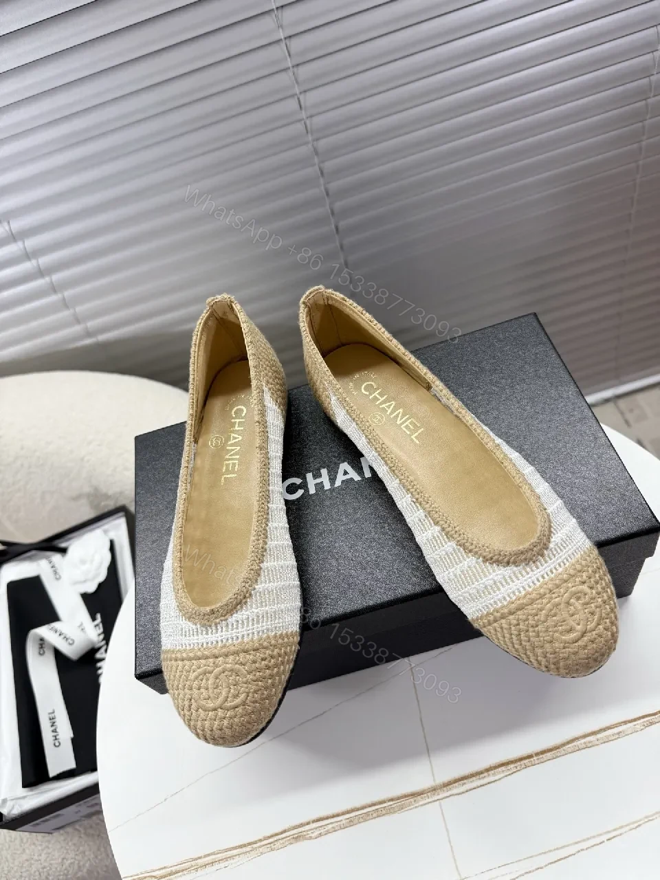 View 7 of Textured-Woven Chanel-Inspired Espadrille Flats, Low-Profile Comfort
