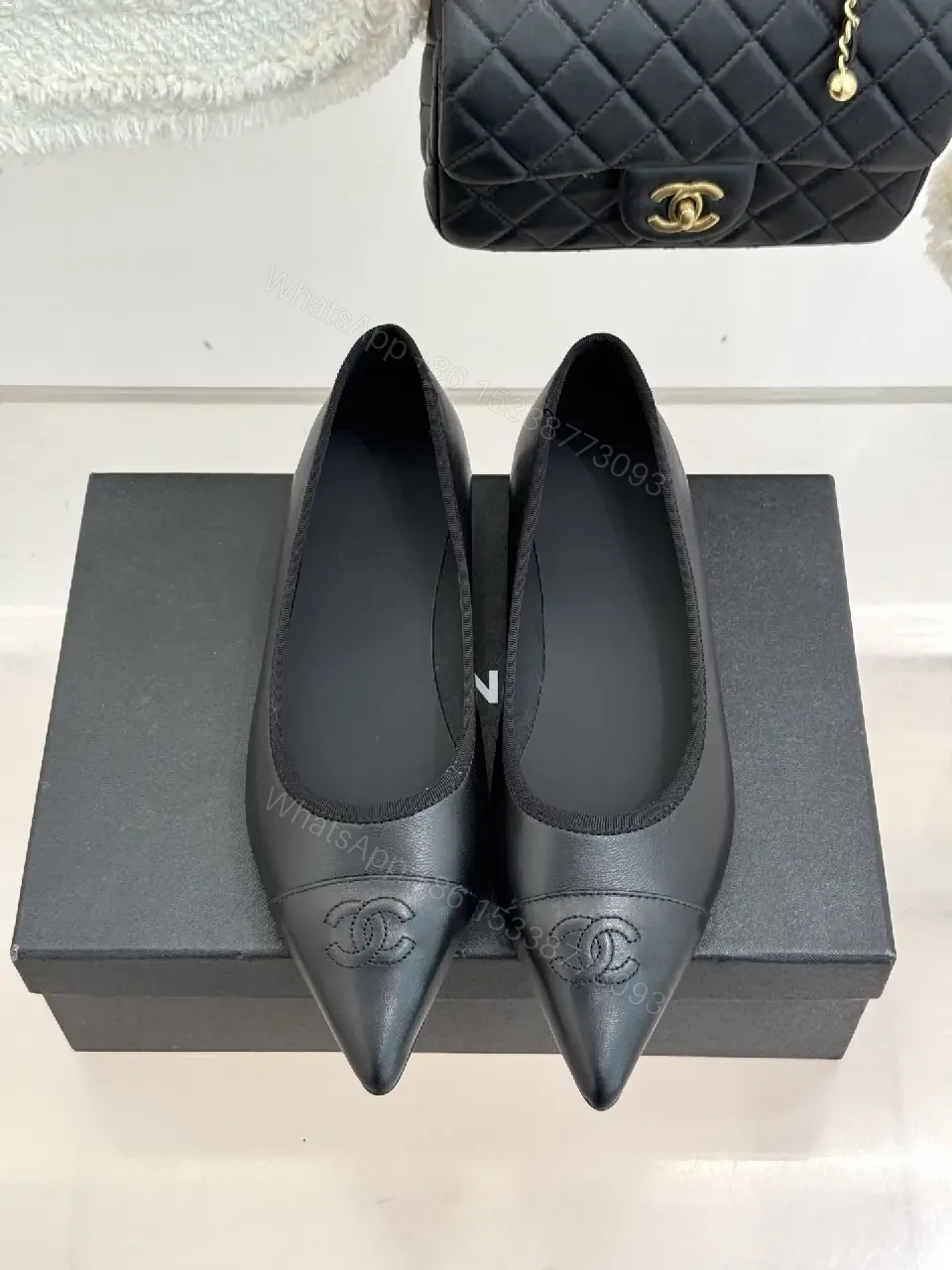 View 5 of Black Leather Pointed-Toe Flats, Minimal Luxury Comfort