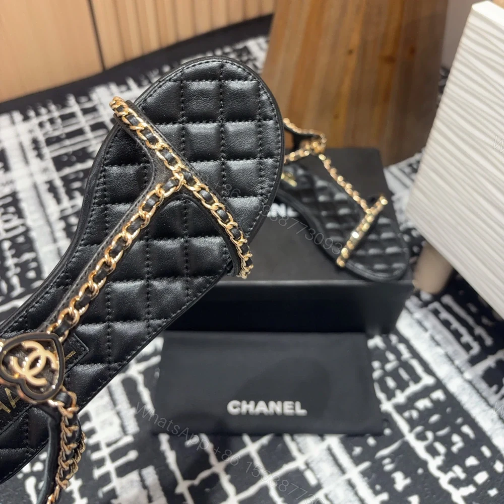 View 6 of 高仿Chanel*25C系列G46111X小羊皮平底涼鞋黑色免檢版