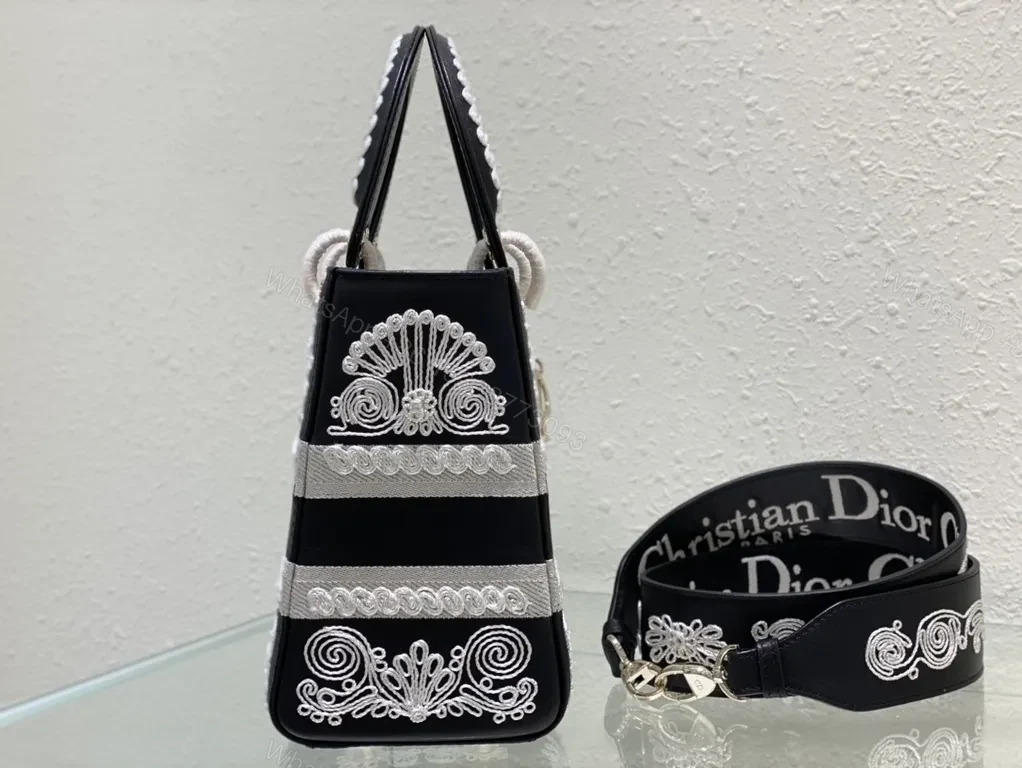 View 8 of White Embroidery Satchel: Dior Couture Crossbody Bag
