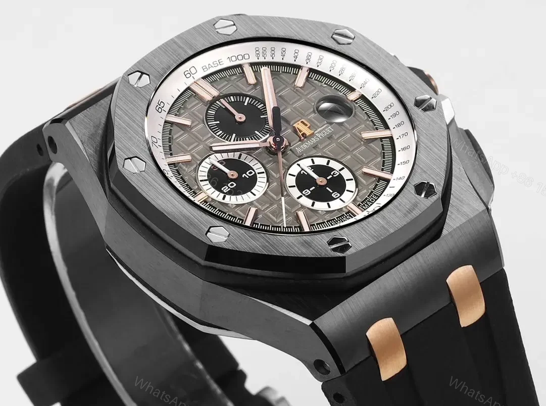 View 5 of OM Factory Audemars Piguet Royal Oak Offshore Chronograph – Black and Rose Gold with Grey Dial, Rubber Strap