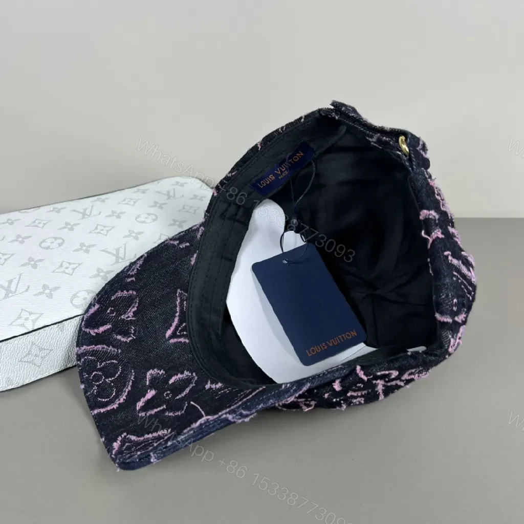 View 9 of Textured Pattern Cap: Navy Denim, Pink Stitch, Luxury Flair