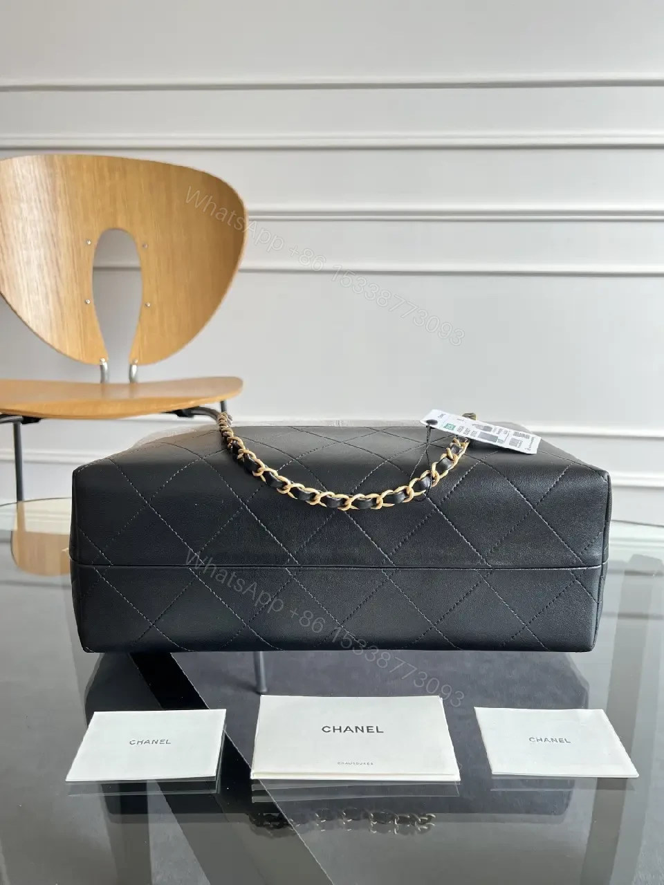 View 13 of Two-Tone Quilted Tote: Convertible Chain Handle, Subtle Glam