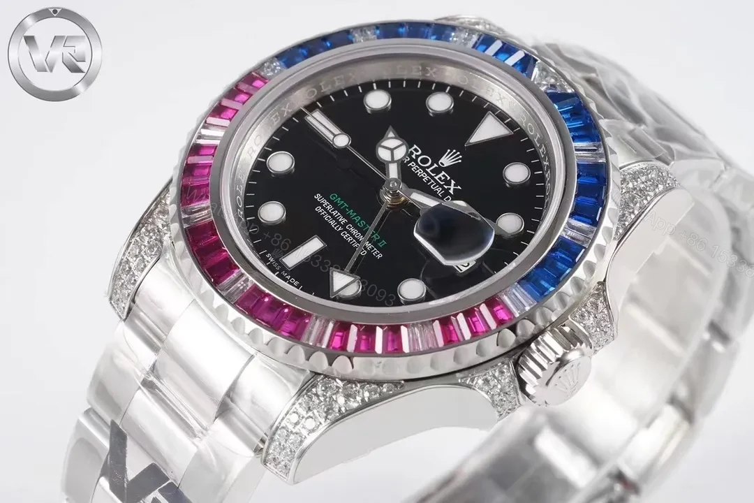 View 5 of GM Factory Clean Factory VR Rolex GMT II Diamond Watch – Black/Colorful