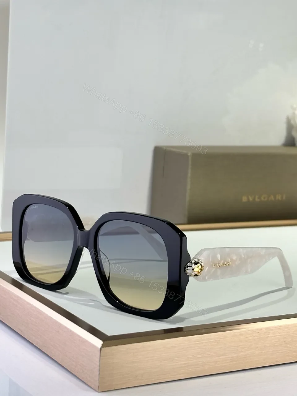 View 9 of Amber Frame Oversized Sunglasses - Gradient UV400 Lens, Acetate, Luxe Style