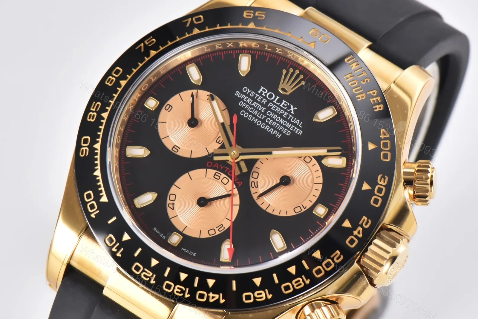 View 2 of EW Factory Clean Factory CLEAN Rolex Daytona Gold Black Rubber Strap