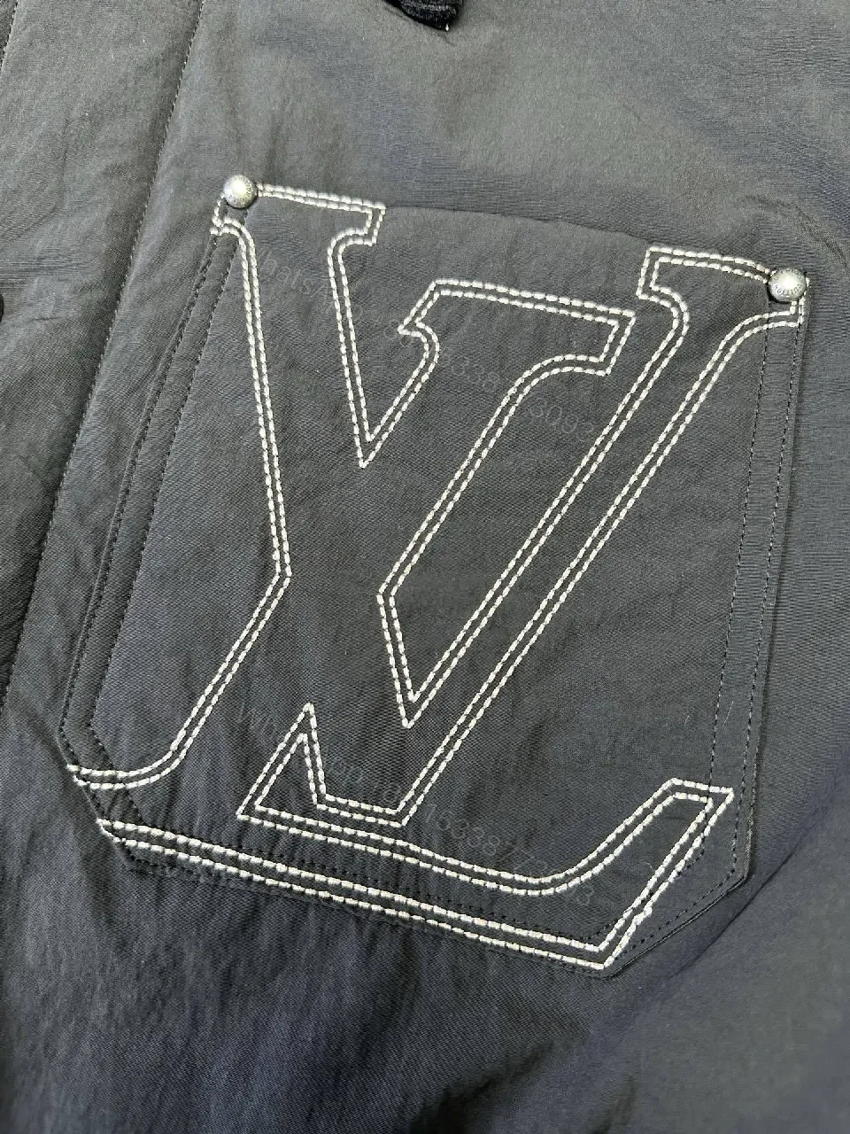 View 7 of Dark Matte Jacket with Signature LV Stitch Pocket - Modern Minimalist Jacket