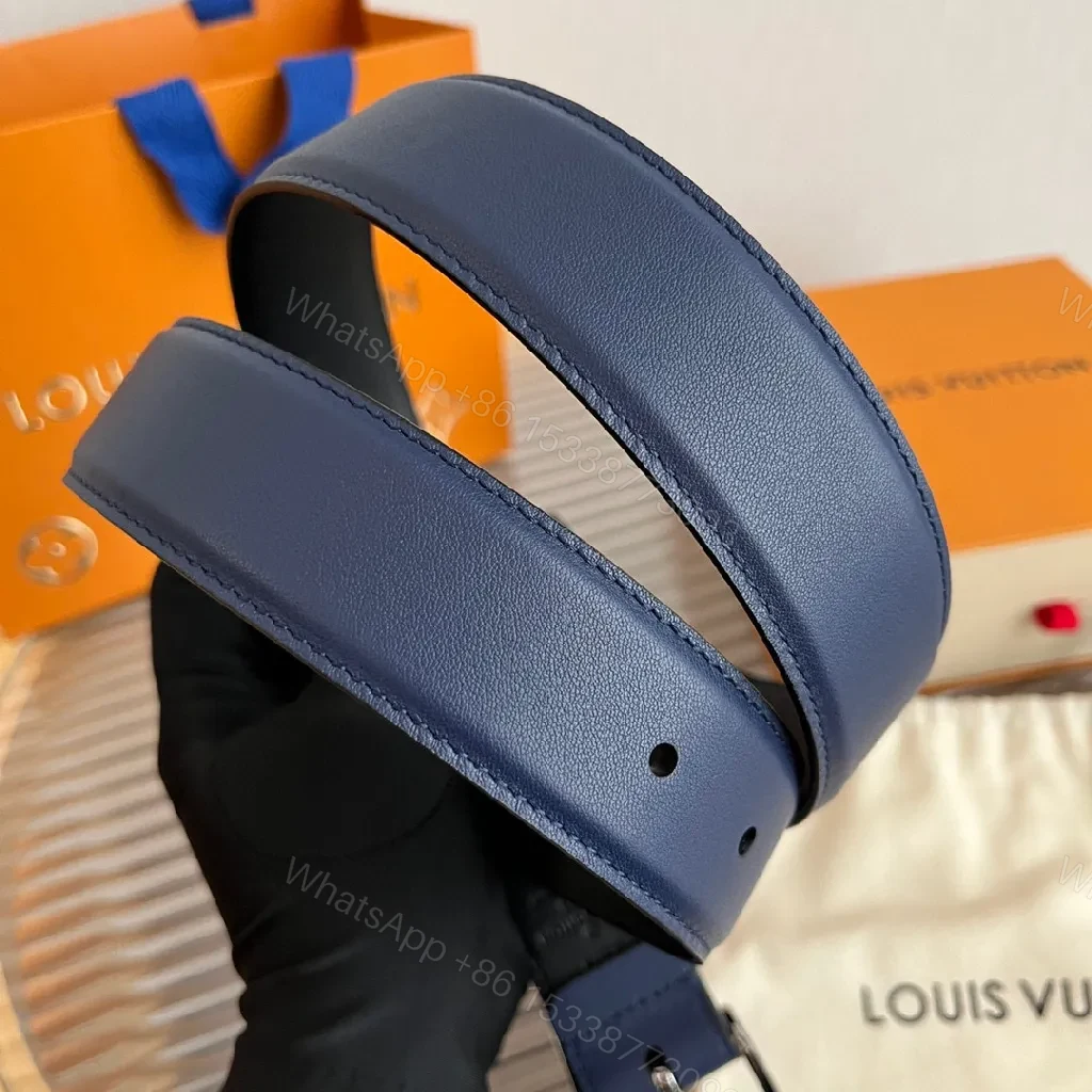 View 6 of Blue Leather Belt with LV Buckle – Modern, All-Day Polish