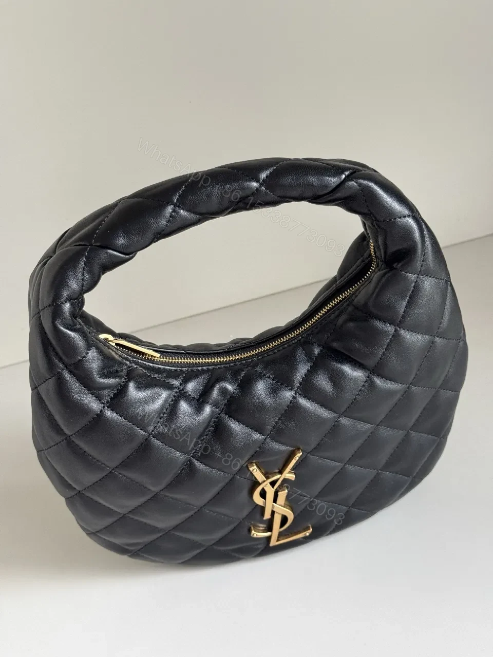 View 7 of Quilted Leather Handbag: Black with Gold Hardware Flair