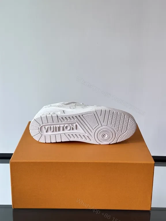 View 8 of White Leather Trainer: Subtle LV-Textured Luxury, Cushioned Comfort