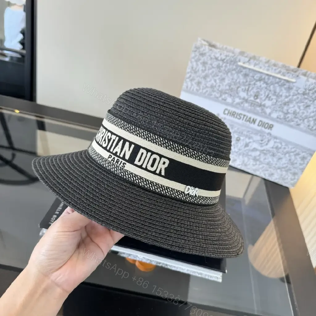 View 7 of Black Woven Straw Hat with Ribbon Band, Dior-Inspired Straw Hat