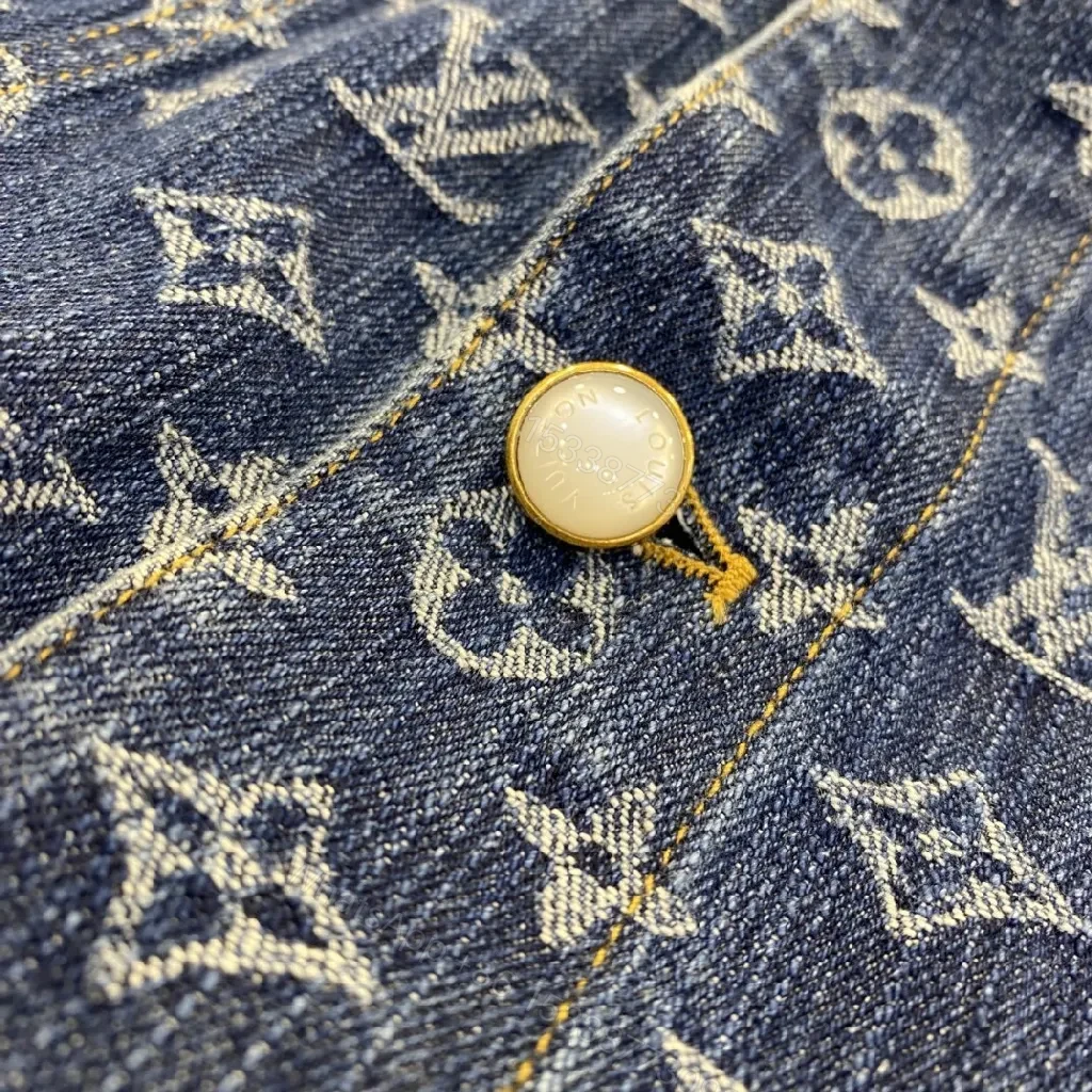 View 7 of Indigo Denim Trucker Jacket with Monogram Detail