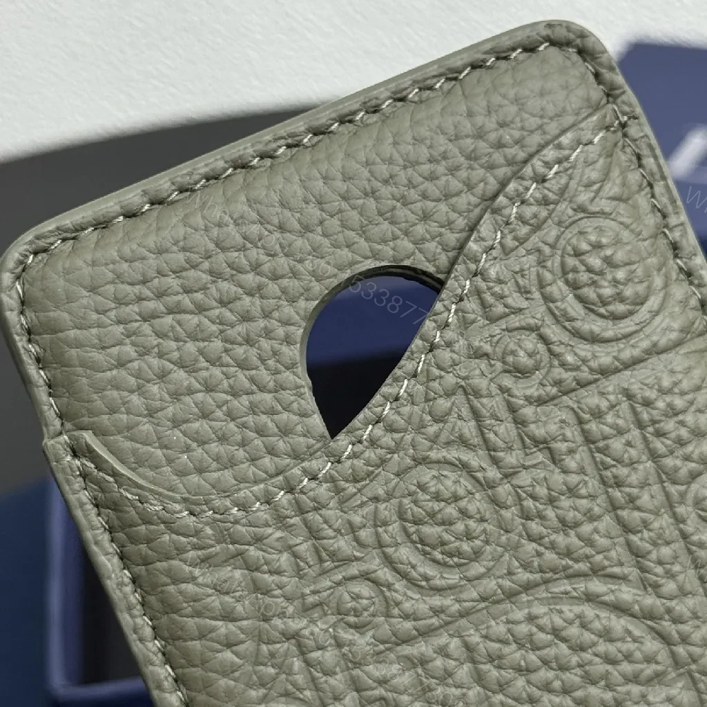 View 7 of Textured Leather Card Case with Dior Detailing - Slim Luxury Accessory