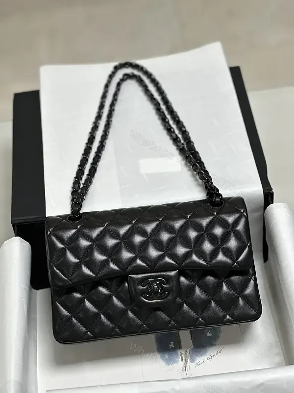 Black Diamond Quilted Flap Bag with Chain Strap, Chanel-Inspired — view 1
