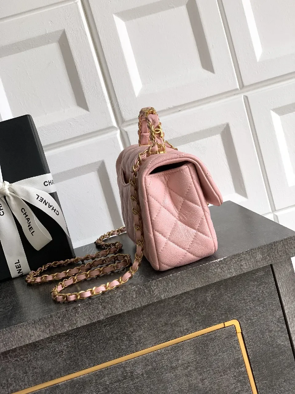 View 2 of Pink Quilted Flap Bag with Gold Chain - Chic Crossbody Luxury
