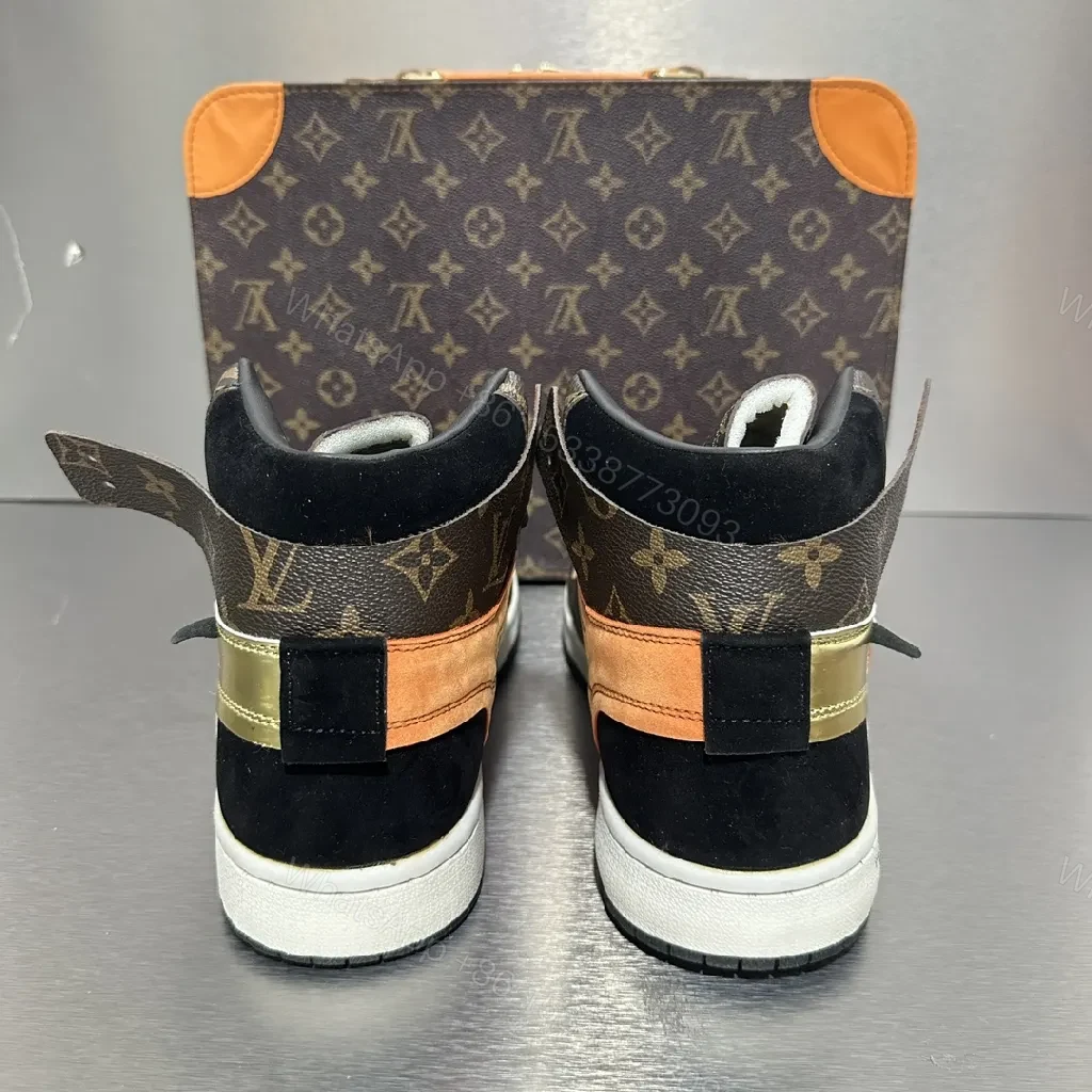 View 7 of Bold Contrast Luxe High-Top Sneakers with Monogram Accents
