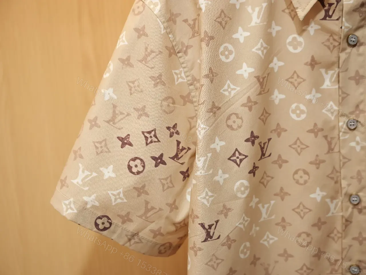 View 10 of Light Beige LV Monogram Short-Sleeve Shirt with Button Placket
