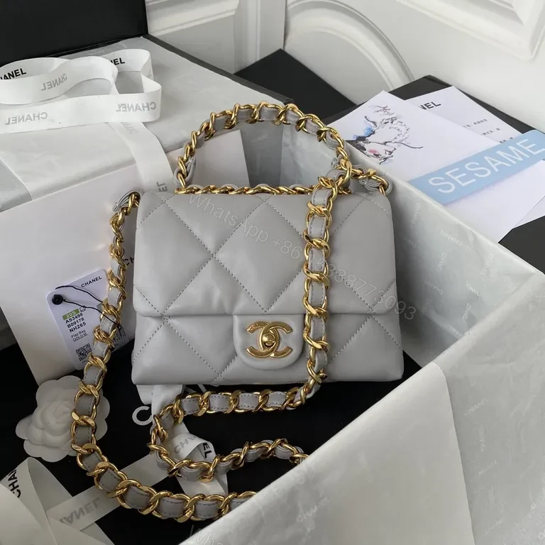 Chanel-Inspired Quilted Mini Bag: Gray & Gold Chain Luxury — view 1