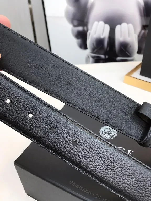 View 7 of Bold Versace-Style Leather Belt with Gold Medusa Buckle
