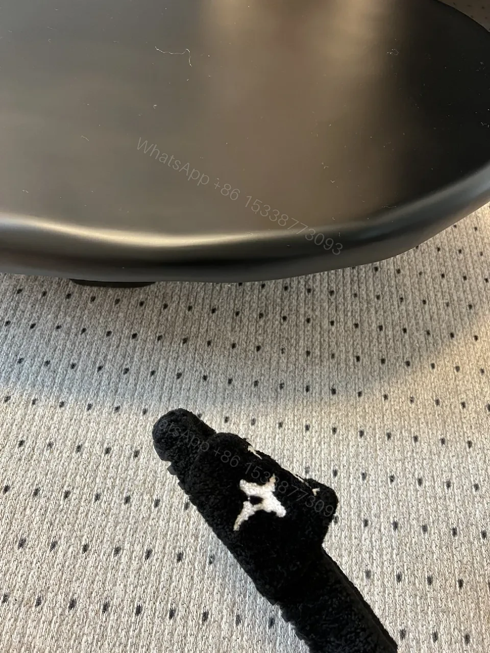 View 7 of Chunky Black Fleece Slides + Monogram Luxe + Open-Back + Plush Comfort + Sliders