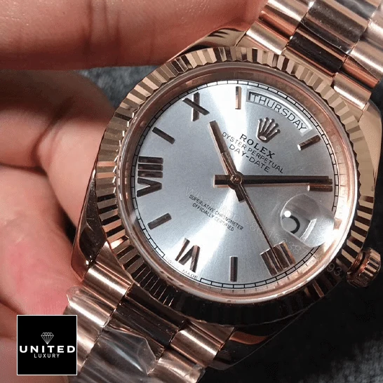 View 6 of Rolex Day-Date 228235 AR Rose Gold Wrapped Rhodium Dial Replica