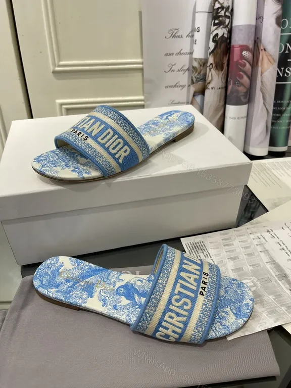 View 2 of Linen-Textured Dior Slides: Patterned Luxury Footwear
