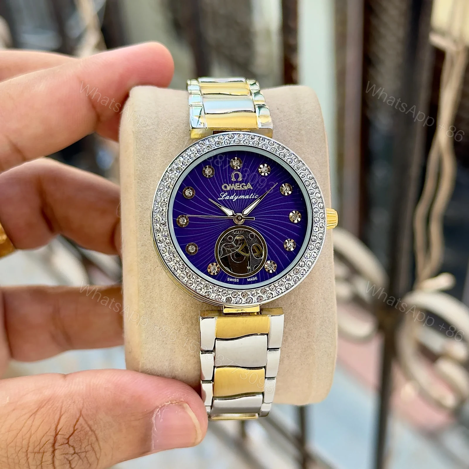 Omega Ladymatic Purple Sunburst Dial — view 1