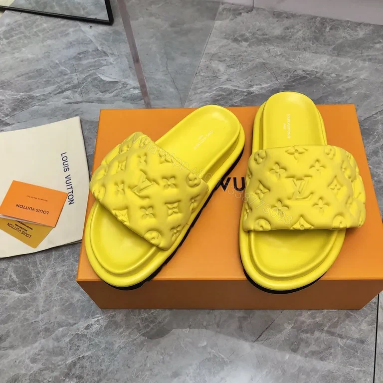 Neon LV-Inspired Slides: Luxe Monogram Comfort Sandals — view 1