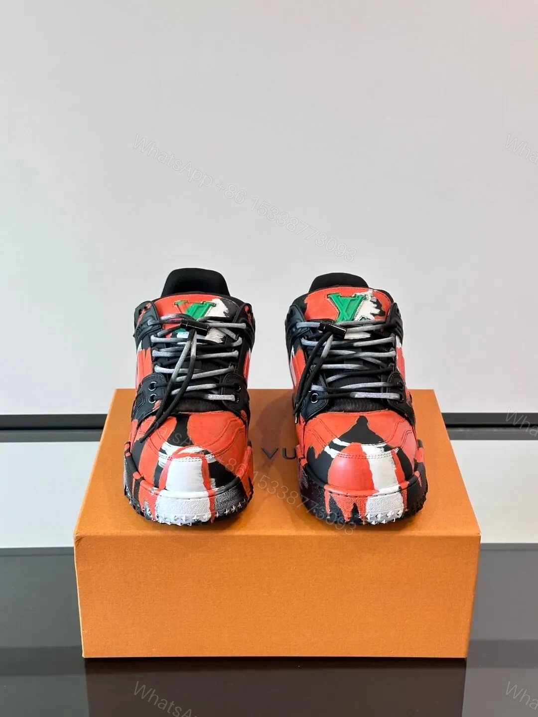View 2 of LV Men Red Black Leather Sneakers
