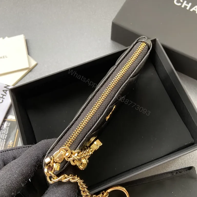View 6 of Compact Black Quilted Wallet with Gold Chanel Charm â€“ Everyday Luxury