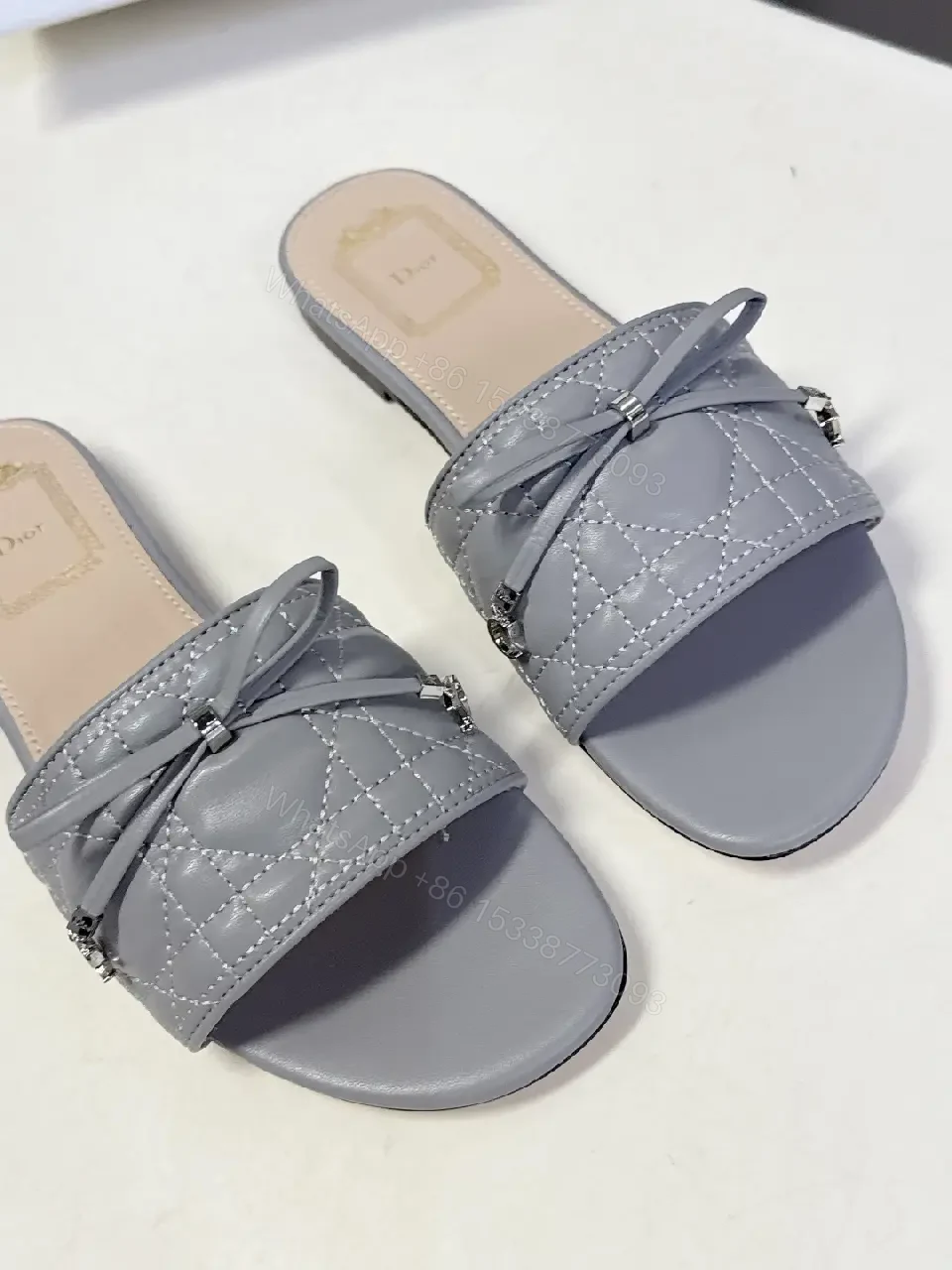 View 3 of Grey Knit-Trim Open-Toe Slides: Elevated Casual Luxury