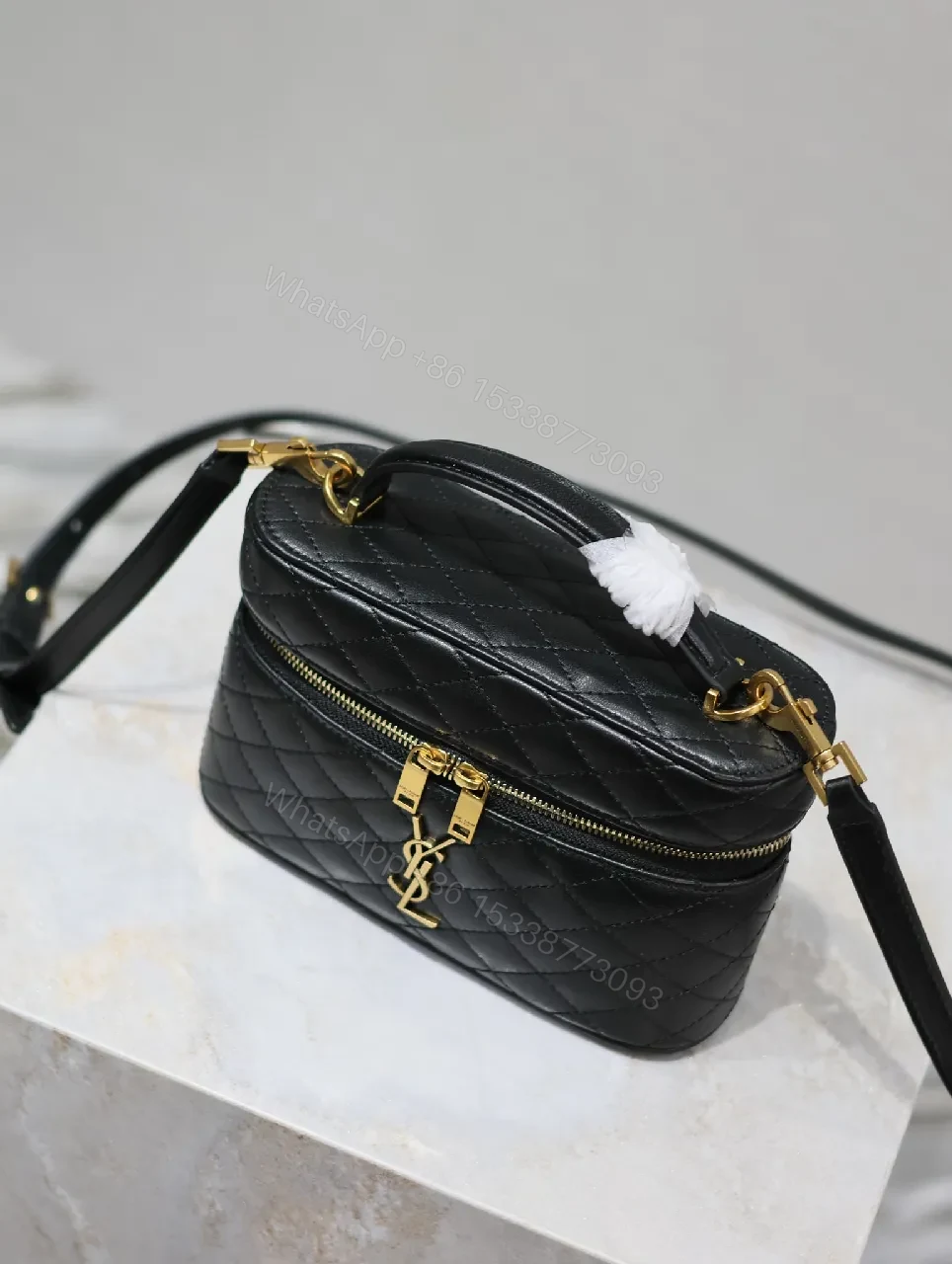 View 4 of Quilted Calfskin Mini Crossbody with Gold Hardware Luxury