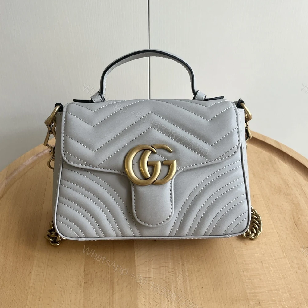 View 2 of Gucci GG Marmont Matelassé Chevron Mini Top Handle Bag Light Grey 21Cm 547260 AABZC 1712