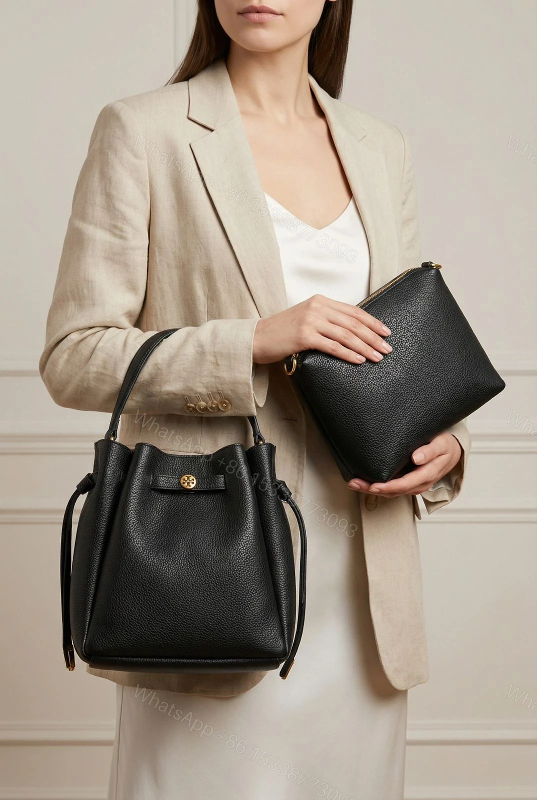 View 2 of Tory Burch Romy Bucket Bag First Copy | AAA+ Replica Designer Bucket Bag