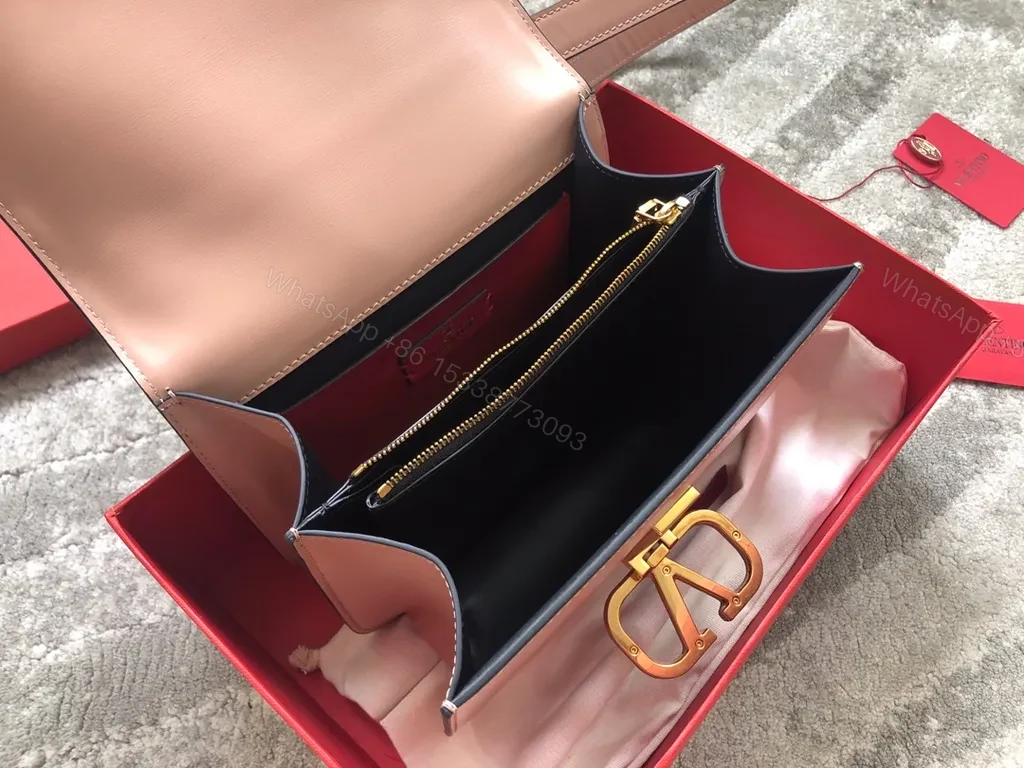 View 9 of Two-Tone Calfskin Crossbody with V Buckle Bag